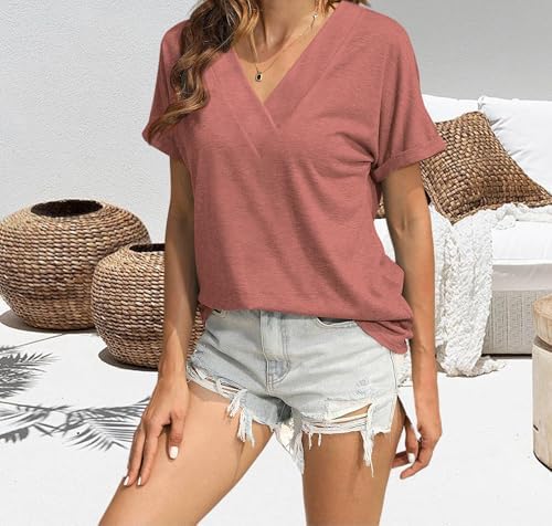 51gsqbcfhl. ac .jpg Cuptacc Sommer T-Shirts Damen Kurzarm V-Ausschnitt Elegant Basic Top OEKO-TEX