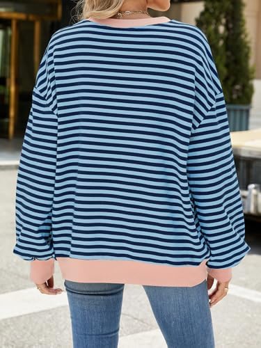 51hgw35w4l. ac .jpg IFFEI Oversized Sweatshirt Damen Herbst Gestreifter Langarmshirts Lässig Y2K Top Shirt