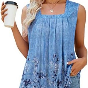 Syphiby Damen Basic Top Ärmellose Sommer Blusentop Eckiger Ausschnitt Casual Tunika S-3XL