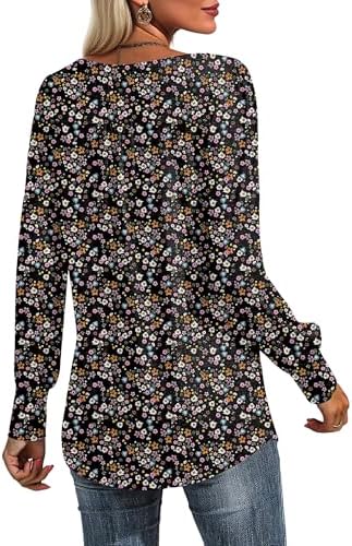 51j5qdyg1jl. ac 1.jpg Cuptacc Damen Langarmshirt Falten Rundhals Puffärmel Mit Knöpfen Locker Longshirt Elegant Oberteile OEKO-TEX STANDARD 10