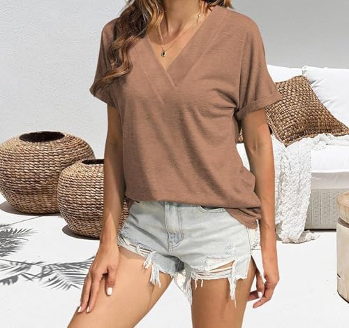 51levxbrjxl. ac .jpg Cuptacc Sommer T-Shirts Damen Kurzarm V-Ausschnitt Elegant Basic Top OEKO-TEX