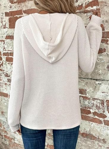 51m6v0ffznl. ac .jpg Cuptacc Hoodie Damen Waffel Locker Kapuzenpullover Mit Knopfleiste V-Ausschnitt Langarm Pullover Für Damen Mit Kapuze