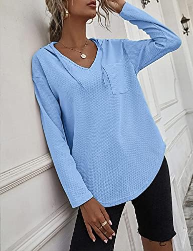 51mdlcxg6l. ac .jpg Morhuduck Damen-Kapuzenpullover mit V-Ausschnitt, langärmelig, Tops mit Tasche, Kordelzug, Stretchmaterial, perfekt für
