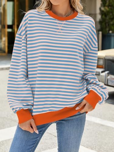 51mjtrcbkpl. ac .jpg IFFEI Oversized Sweatshirt Damen Herbst Gestreifter Langarmshirts Lässig Y2K Top Shirt