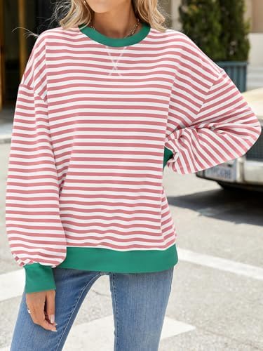 51nioa7qghl. ac .jpg IFFEI Oversized Sweatshirt Damen Herbst Gestreifter Langarmshirts Lässig Y2K Top Shirt