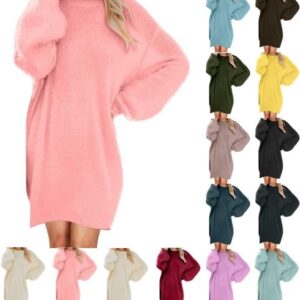 RLEHJN Winter Langarm Strickkleid Damen Party Warm Wollpullover Hohe Elastizität Langweich SeichtigSexy