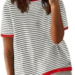 TYUIOP Baumwollentshirt Damen Sommergestrickt Blanc Schwarz