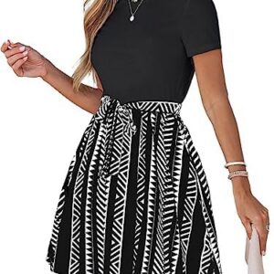 CUPSHE Damen Sommerkleid Freizeitkleider Tunika Mini Dress.Roundhals Kurzarm Taillenschnürung