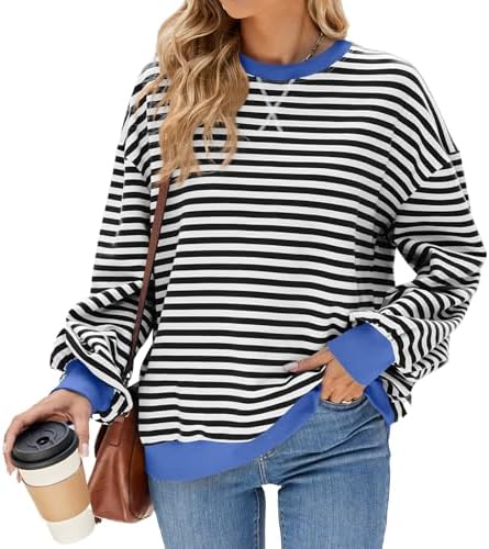 51q6nsv7iul. ac .jpg IFFEI Oversized Sweatshirt Damen Herbst Gestreifter Langarmshirts Lässig Y2K Top Shirt