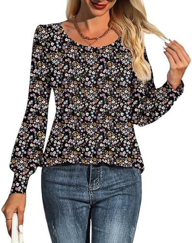 51qs551eqsl. ac 1.jpg Cuptacc Damen Langarmshirt Falten Rundhals Puffärmel Mit Knöpfen Locker Longshirt Elegant Oberteile OEKO-TEX STANDARD 10