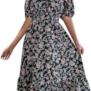 Generisch Sommerkleid Damen Hohe Taille Blumenkleid Leicht und Elegant_urlaubskleid