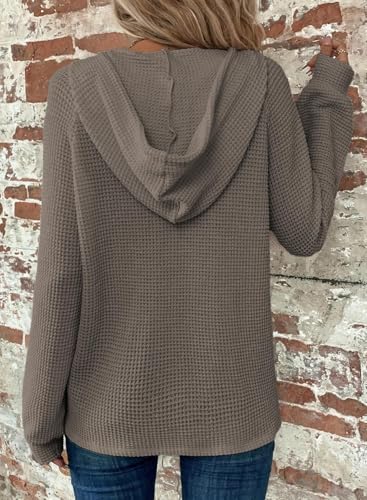 51rtf0whh3l. ac .jpg Cuptacc Hoodie Damen Waffel Locker Kapuzenpullover Mit Knopfleiste V-Ausschnitt Langarm Pullover Für Damen Mit Kapuze