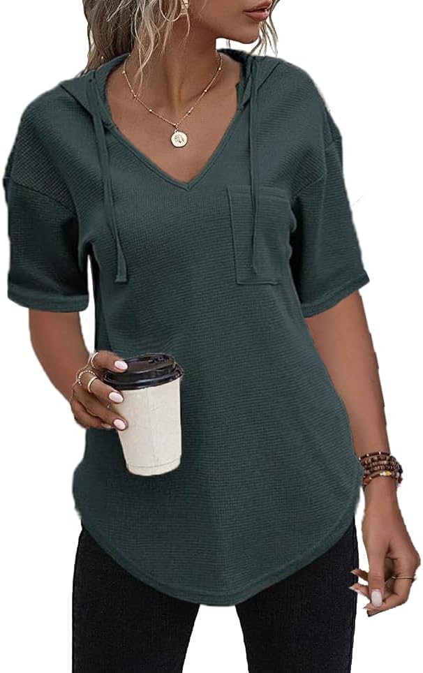 51s14ha7zol. ac .jpg Cuptacc Einfarbigen Hoodie für Damen OEKO-TEX STANDARD 100 Langarm Sweatshirt V-Ausschnitt Drawstring Top