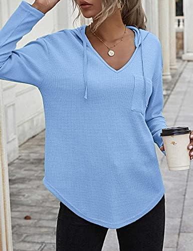 51s333u06ll. ac .jpg Morhuduck Damen-Kapuzenpullover mit V-Ausschnitt, langärmelig, Tops mit Tasche, Kordelzug, Stretchmaterial, perfekt für