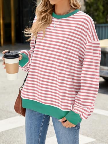 51ttim0prl. ac .jpg IFFEI Oversized Sweatshirt Damen Herbst Gestreifter Langarmshirts Lässig Y2K Top Shirt