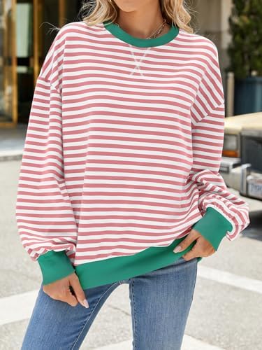 51uhxxg hml. ac .jpg IFFEI Oversized Sweatshirt Damen Herbst Gestreifter Langarmshirts Lässig Y2K Top Shirt