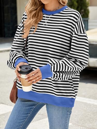 51vl5ikxrpl. ac .jpg IFFEI Oversized Sweatshirt Damen Herbst Gestreifter Langarmshirts Lässig Y2K Top Shirt