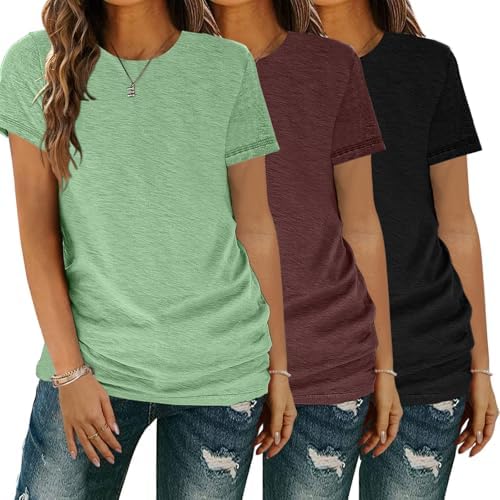 51vwvsgnkxl. ac .jpg YGOODM Damen 3er Pack Kurzarm Sommer T-Shirts Basic Rundhalsausschnitt