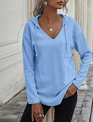 51wtinxf7el. ac .jpg Morhuduck Damen-Kapuzenpullover mit V-Ausschnitt, langärmelig, Tops mit Tasche, Kordelzug, Stretchmaterial, perfekt für