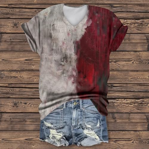 51wv684zil. ac 1.jpg Generisch Halloween Damen Kurzarm Blutiges Witzig Trendy Blutspritzer Horror T-Shirts Kürbis-Fledermaus-Print Oberteil