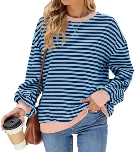 51wy9ctlgxl. ac .jpg IFFEI Oversized Sweatshirt Damen Herbst Gestreifter Langarmshirts Lässig Y2K Top Shirt