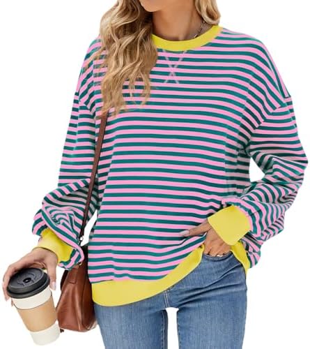 51x9tkwsvxl. ac .jpg IFFEI Oversized Sweatshirt Damen Herbst Gestreifter Langarmshirts Lässig Y2K Top Shirt