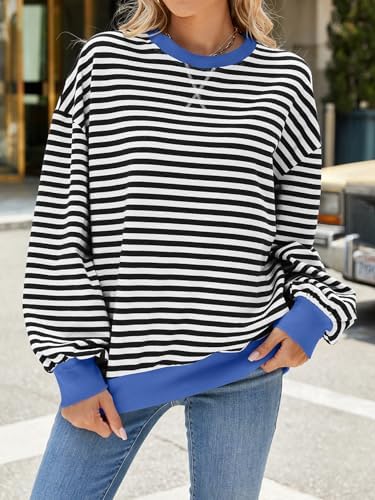 51zoajfh8jl. ac .jpg IFFEI Oversized Sweatshirt Damen Herbst Gestreifter Langarmshirts Lässig Y2K Top Shirt