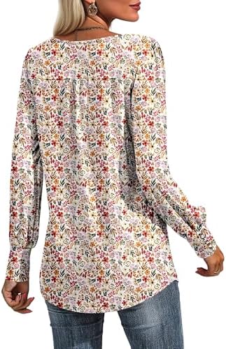 51zyowjmwrl. ac 1.jpg Cuptacc Damen Langarmshirt Falten Rundhals Puffärmel Mit Knöpfen Locker Longshirt Elegant Oberteile OEKO-TEX STANDARD 10