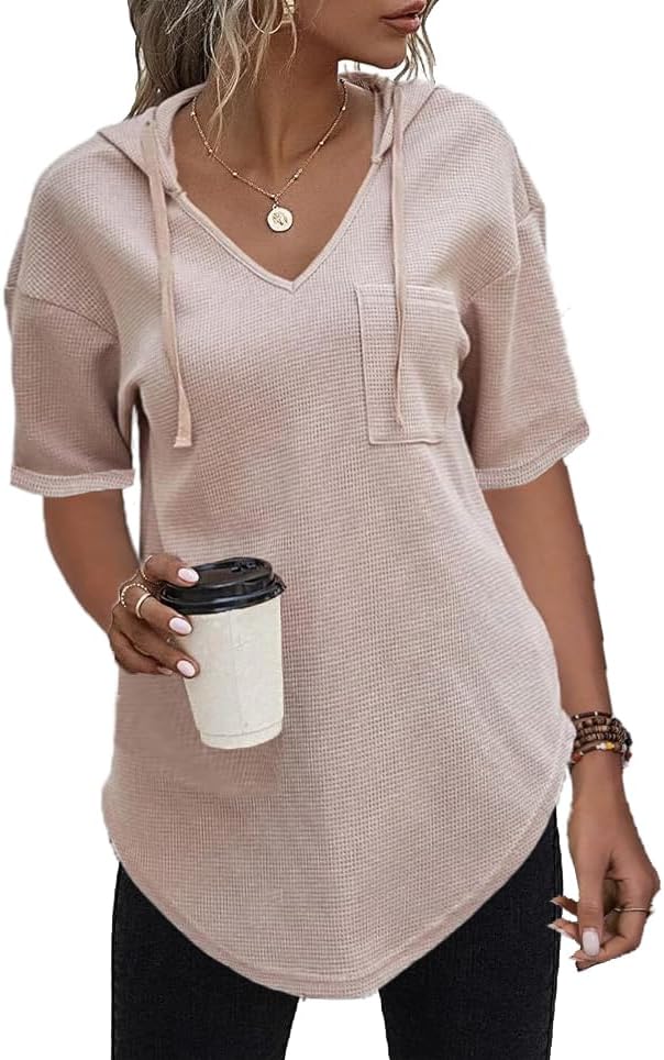 61o7 zfbvwl. ac .jpg Cuptacc Einfarbigen Hoodie für Damen OEKO-TEX STANDARD 100 Langarm Sweatshirt V-Ausschnitt Drawstring Top